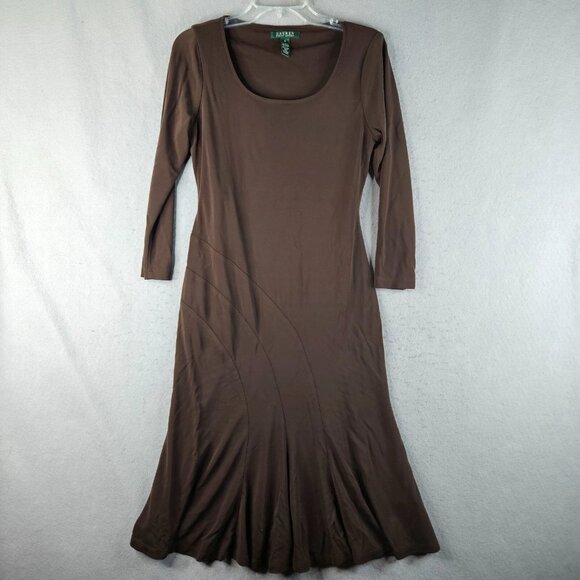 Ralph Lauren LRL Dress Womens Small Brown Stretchy Shelf Bra Flowy Minimal Basic - Picture 1 of 11
